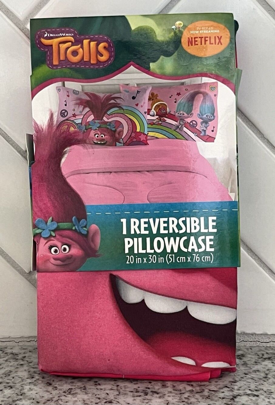 DreamWorks Trolls Poppy Reversible Pillowcase 20x30 Pink Franco 2018 New
